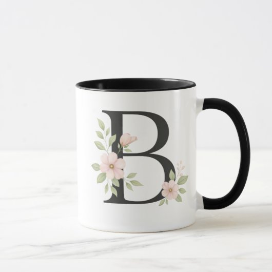 Floral Monogram B Mug – Elegant Letter B with Soft マグカップ (右)