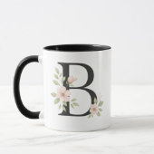 Floral Monogram B Mug – Elegant Letter B with Soft マグカップ (左)