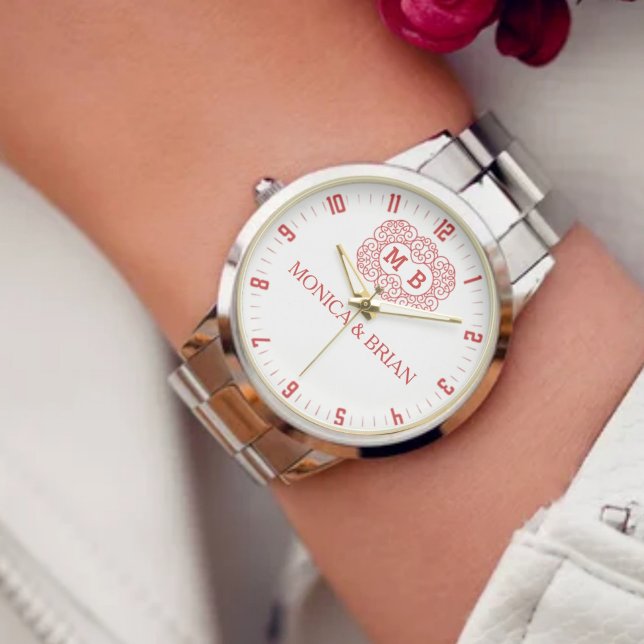 Floral Monogram  Couple’s Name  腕時計 (クリエイターアップロード済み)