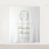 Floral Monogram Crest Wedding Backdrop Tapestry タペストリー (正面)