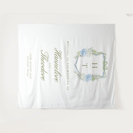 Floral Monogram Crest Wedding Backdrop Tapestry タペストリー (正面(横))