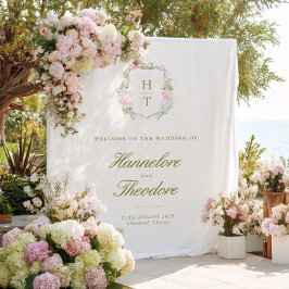 Floral Monogram Crest Wedding Backdrop Tapestry タペストリー