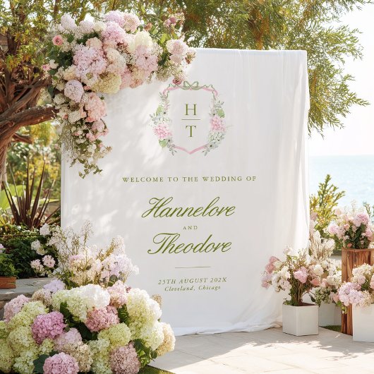 Floral Monogram Crest Wedding Backdrop Tapestry タペストリー