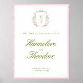 Floral Monogram Crest Wedding Backdrop Tapestry ポスター (正面)