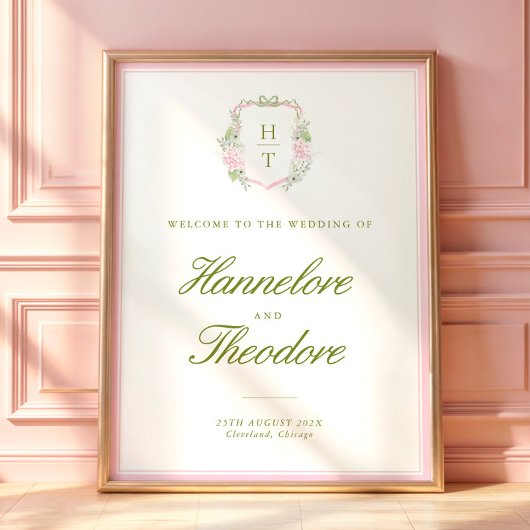 Floral Monogram Crest Wedding Backdrop Tapestry ポスター