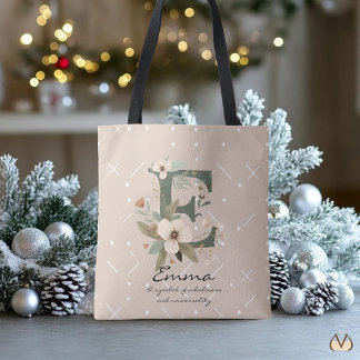 Floral Monogram E – Elegant Botanical Letter Art トートバッグ