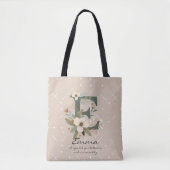 Floral Monogram E – Elegant Botanical Letter Art トートバッグ (正面)