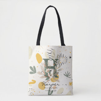Floral Monogram H – Vibrant Botanical Letter Art トートバッグ