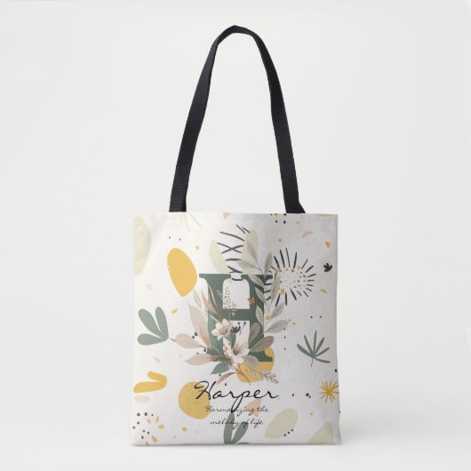 Floral Monogram H – Vibrant Botanical Letter Art トートバッグ (正面)