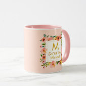 Floral Monogram I Custom Name & Gold Initial Gift マグカップ (正面右)