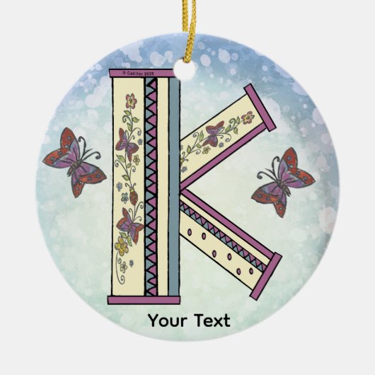 floral Monogram K  セラミックオーナメント (正面)