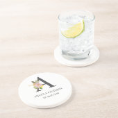 Floral Monogram Letter A Custom Name and Date  コースター (側面)