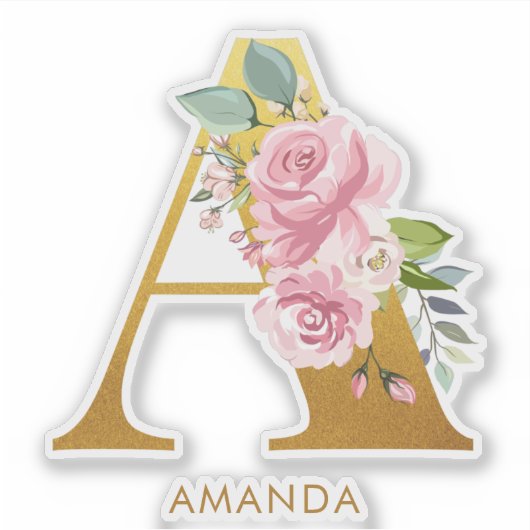 Floral Monogram Letter A Monogrammed シール (正面)