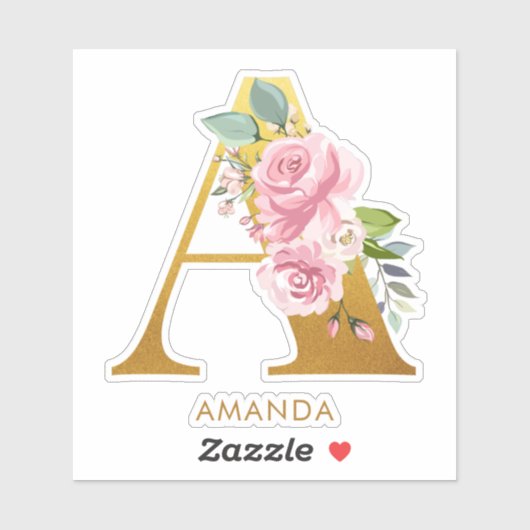 Floral Monogram Letter A Monogrammed シール (シート)