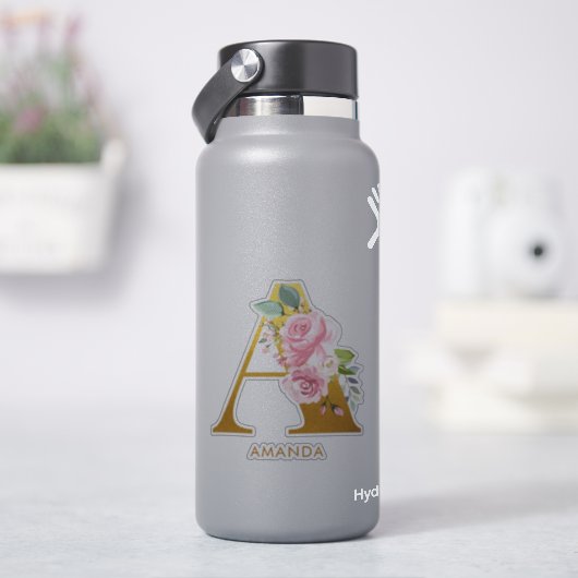 Floral Monogram Letter A Monogrammed シール (HydroFlask)