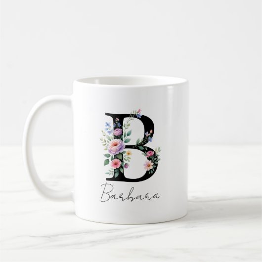  Floral Monogram – Letter B コーヒーマグカップ (左)
