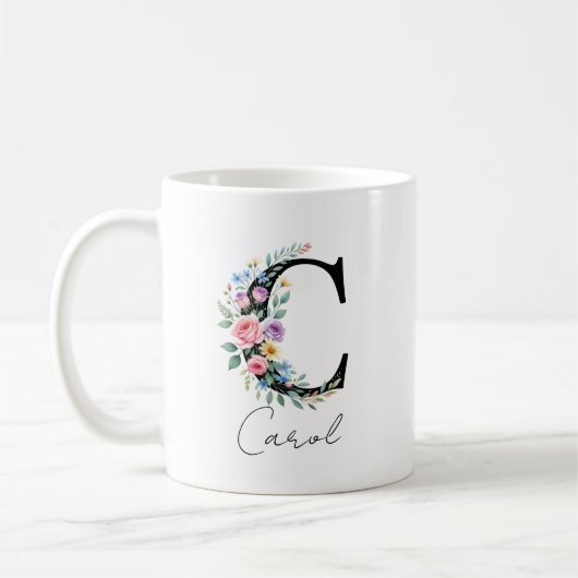  Floral Monogram – Letter C コーヒーマグカップ (左)