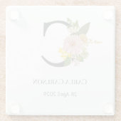 Floral Monogram Letter C Custom Name and Date  ガラスコースター (裏面)