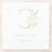 Floral Monogram Letter C Custom Name and Date  ガラスコースター (裏面)