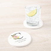 Floral Monogram Letter C Custom Name and Date コースター (側面)