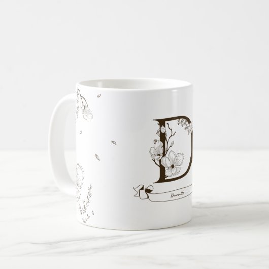 Floral Monogram Letter D for Danielle コーヒーマグカップ (正面左)