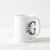  Floral Monogram – Letter G コーヒーマグカップ (正面右)