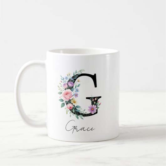  Floral Monogram – Letter G コーヒーマグカップ (左)