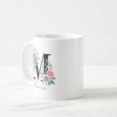 Floral Monogram – Letter M コーヒーマグカップ (正面左)