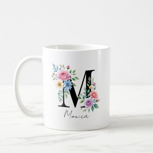Floral Monogram – Letter M コーヒーマグカップ (左)