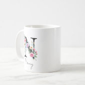 Floral Monogram – Letter N コーヒーマグカップ (正面左)