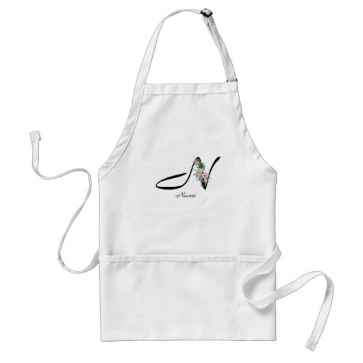 Floral Monogram letter N Retirement Apron スタンダードエプロン (正面)