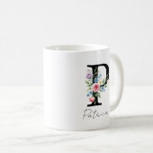  Floral Monogram – Letter P コーヒーマグカップ (正面右)