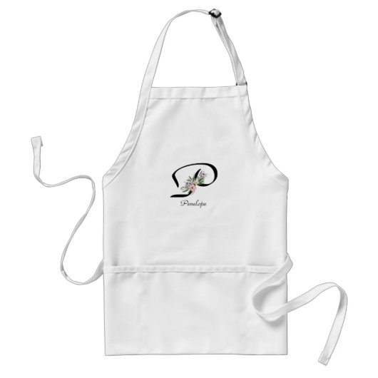 Floral Monogram letter P Retirement Apron スタンダードエプロン (正面)