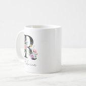  Floral Monogram – Letter R コーヒーマグカップ (正面左)