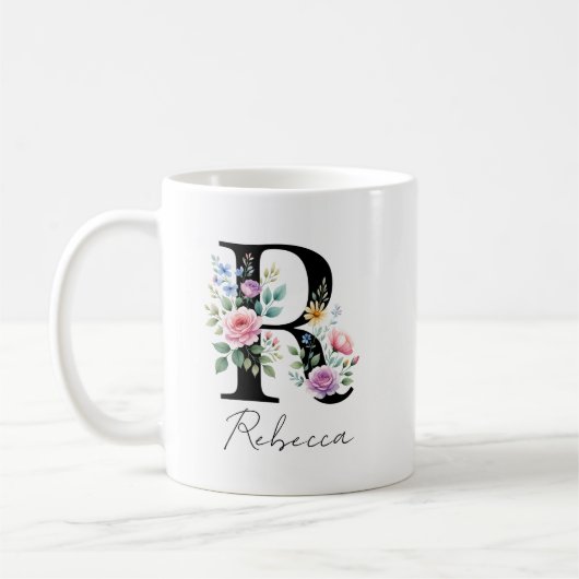  Floral Monogram – Letter R コーヒーマグカップ (左)