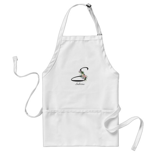 Floral Monogram letter S Retirement Apron スタンダードエプロン (正面)