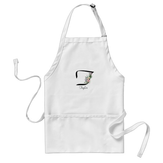 Floral Monogram letter T Retirement Apron スタンダードエプロン (正面)