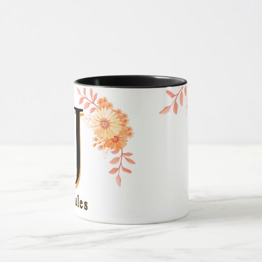 Floral Monogram Mug – Elegant Letter J Coffee Cup マグカップ (中央)