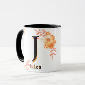 Floral Monogram Mug – Elegant Letter J Coffee Cup マグカップ (正面左)