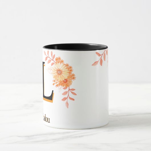 Floral Monogram Mug – Elegant Letter L Coffee Cup マグカップ (中央)