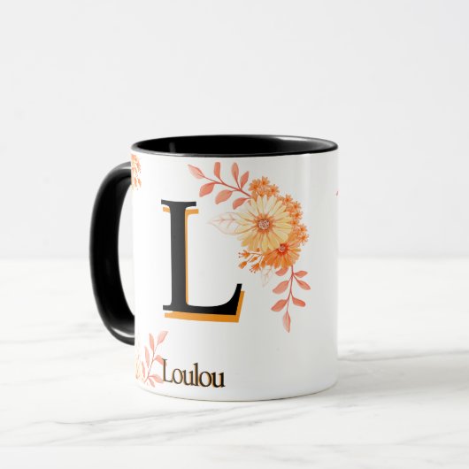 Floral Monogram Mug – Elegant Letter L Coffee Cup マグカップ (正面左)