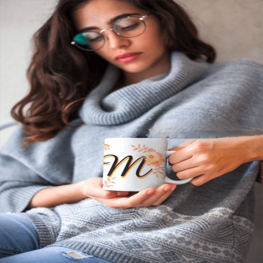 Floral Monogram Mug –Elegant Letter M-writ u name マグカップ