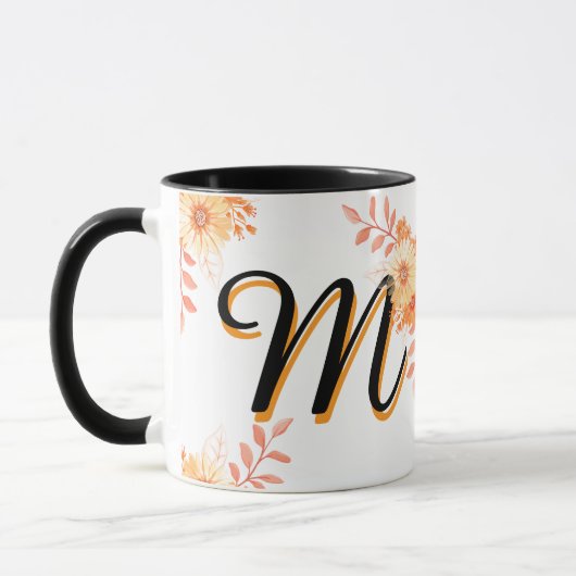 Floral Monogram Mug –Elegant Letter M-writ u name マグカップ (左)