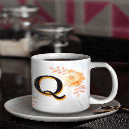 Floral Monogram Mug –Elegant Letter Q-writ u name マグカップ