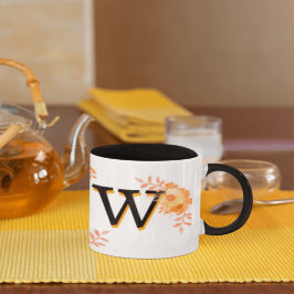 Floral Monogram Mug –Elegant Letter W-writ u name マグカップ