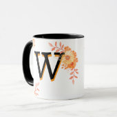 Floral Monogram Mug –Elegant Letter W-writ u name マグカップ (正面左)