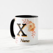Floral Monogram Mug –Elegant Letter X-writ u name" マグカップ (正面左)