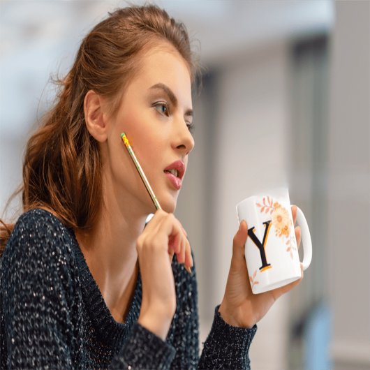 Floral Monogram Mug –Elegant Letter Y-writ u name マグカップ