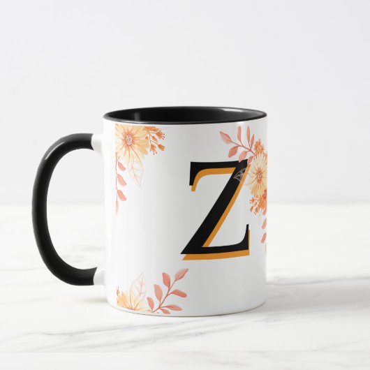 Floral Monogram Mug –Elegant Letter Z -writ u name マグカップ (左)