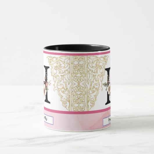 Floral Monogram Mug – Letter H Personalized Gift マグカップ (中央)